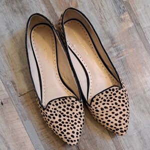 Adrienne Vittadini Spotted Tan and Black Flats